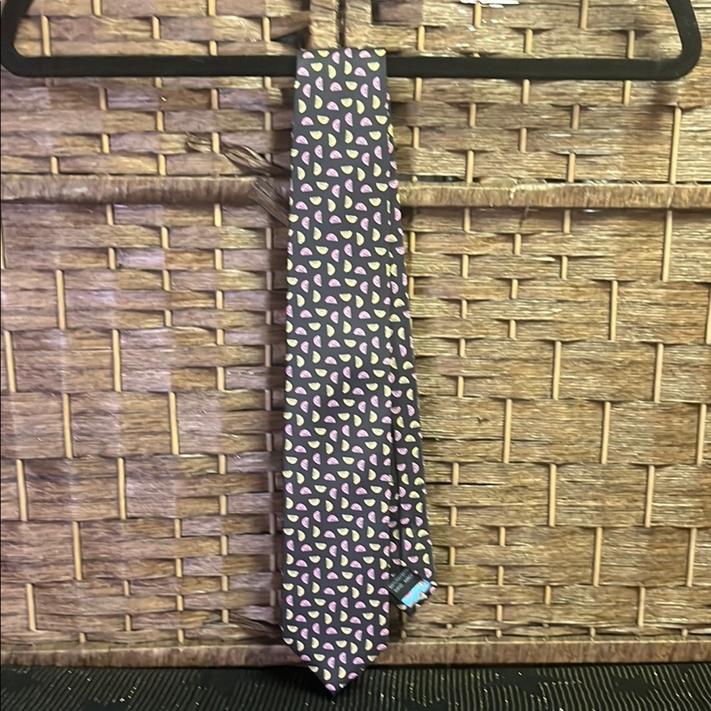 Nicole Miller Black and Pink Tie with Citrus Slices